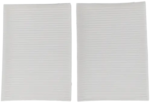 Zwei gleichgroße, weiße Filter mit horizontalen Rillen, geeignet für die Marke Wolf, zur Verwendung in einem Lüftungssystem.